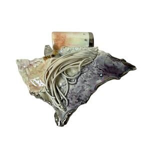 VTG Amy Lacombe pendant necklace ceramic gold sterling iridescent pastel 80s 90s